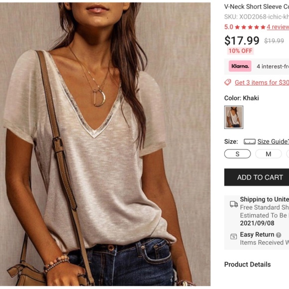 New V-Neck Shirt Sleeve color block T-Shirt - Picture 1 of 5